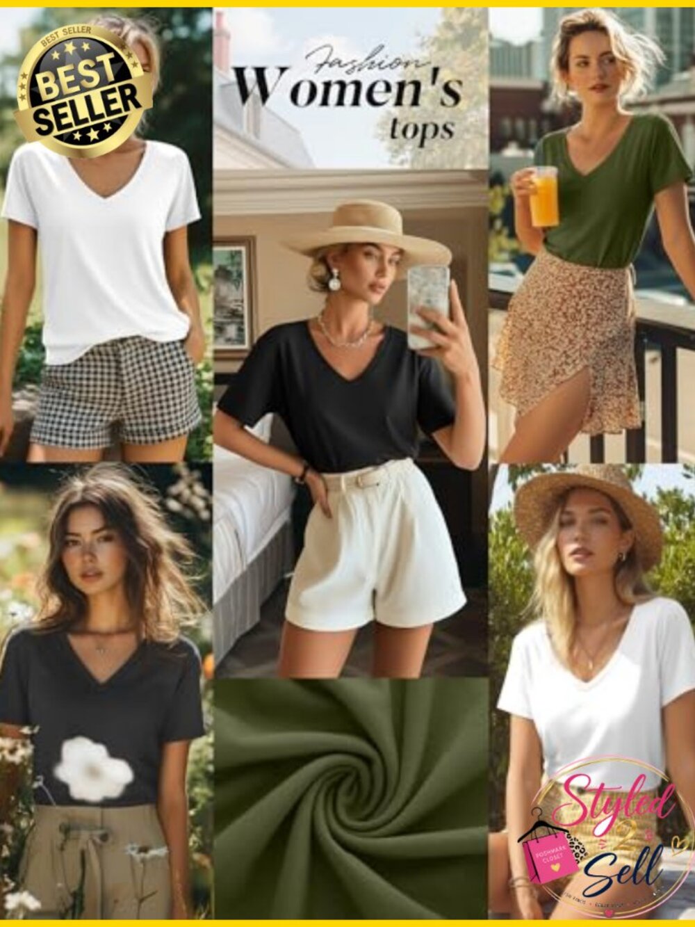 4 Pack V-Neck T-Shirts Loose Fit Short Sleeve Casual Tees